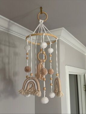 Neutral Beige & White Boho Hanging Mobile